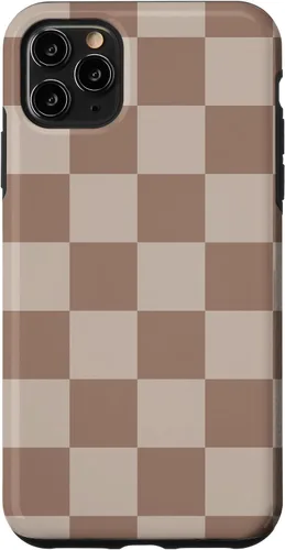 Vista 13 de Funda para iPhone 16 marrón con diseño de cuadros grandes, color beige estético marrón