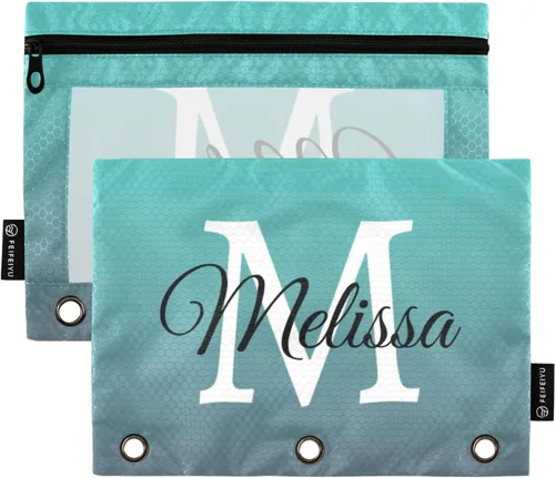 Vista 9 de Estuche para lápices personalizado degradado morado para 3 anillas, bolsa de lápices personalizada con cremallera, estuche transparente