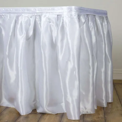 Vista 7 de Efavormart - Falda de mesa de satén blanco para cocina, comedor, catering, boda, baby shower, decoración de fiesta de cumpleaños, eventos, 14 pies