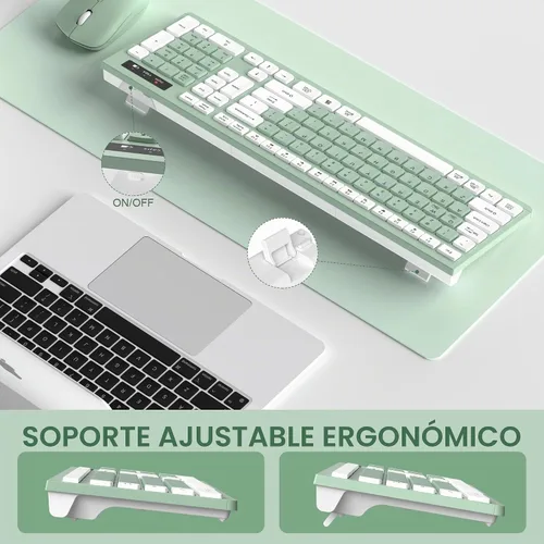 Vista 7 de Combo de teclado y mouse inalámbricos silencioso para oficina y hogar (verde aguacate) 2.4G Full Size Silent Cordless Keyboard with Tilt
