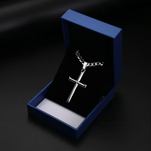 Vista 7 de Milacolato Collar de cruz de plata de ley 925 para hombres y mujeres con acero inoxidable corte de diamante, cadena de eslabones cubanos delicado