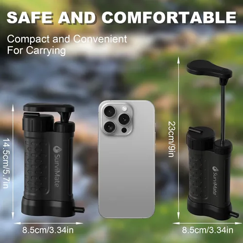 Vista 7 de SurviMate Bomba de supervivencia del purificador de agua,Sistema purificador de agua de 5 etapas de 0.01 micrones,Bomba de mano Filtro de agua