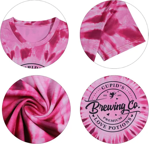 Vista 5 de SFHFY Camiseta de manga corta blanqueada para el día de San Valentín para mujer, diseño de corazón teñido anudado