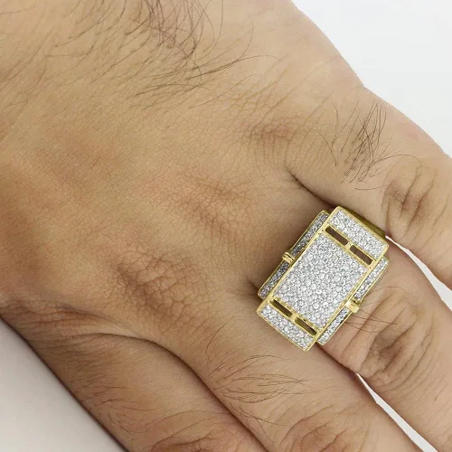 Vista 4 de Halo Jewelers Anillo de boda de 0,90 quilates para hombre, oro blanco y amarillo de 10 quilates (claridad I1-I2), anillos de diamantes para hombre