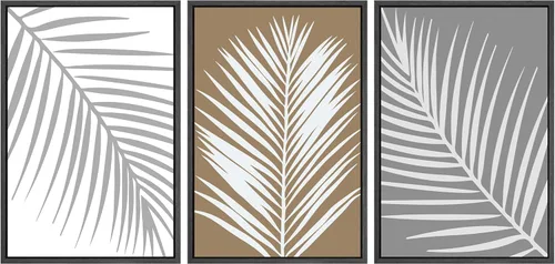 Vista 138 de SIGNWIN Lienzo enmarcado para pared, juego de arte de collage de hojas transparentes en blanco y negro, ilustraciones de naturaleza silvestre, arte
