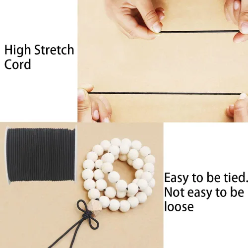 Vista 5 de Cordón elástico delgado negro de 2mm para hacer pulseras, cuerda elástica redonda de 129 pies, cordón para cuentas Pony, hilo elástico