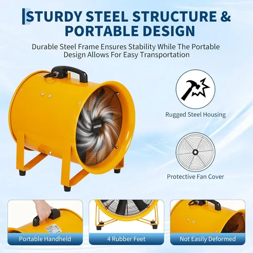 Vista 4 de Ventilador de aire de 12 pulgadas, ventilador de escape industrial resistente de 3500 CFM con conducto flexible de 32.8 pies, ventilador de escape