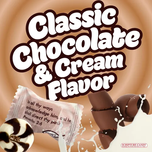Vista 2 de Scripture Candy, caramelo duro de chocolate y crema, bolsa de 1 libra, 75 piezas