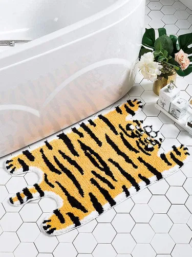 Vista 2 de HYST Alfombra de baño con forma de tigre, tapete de baño de tigre, decoración de baño, respaldo antideslizante, felpa suave de 19 x 35 pulgadas