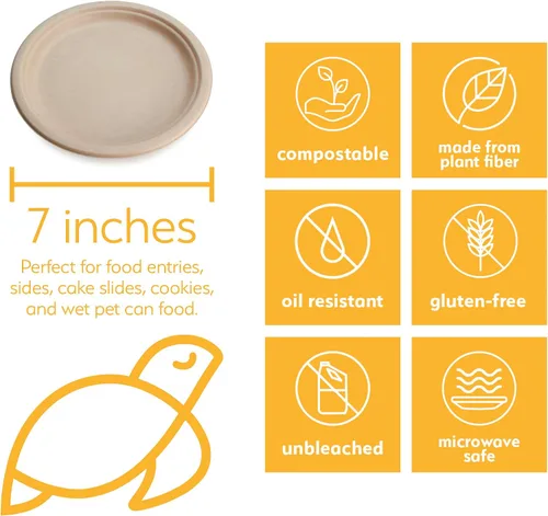 Vista 2 de Platos de papel desechables 100% compostables a granel [7 pulgadas, 240 unidades], platos de bambú, ecológicos, biodegradables, resistentes platos