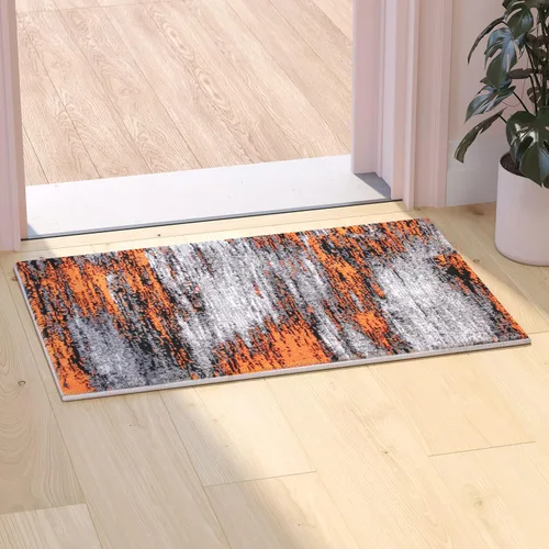 Vista 29 de Flash Furniture Rylan Collection - Alfombra contemporánea de olefinas azules, de pelo alto, 2 x 10 pies, respaldo de yute, pasillo, entrada