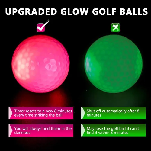 Vista 2 de THIODOON New Glow in Dark Golf Balls Resettable Time LED Ball Light up Golfer Gift Ball Night Glowing Sports Balls Glow Nighttime Lighted 40 Hours