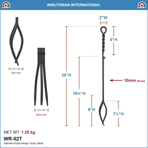 Vista 2 de Minuteman International Herramienta individual con mango de cuerda, pinzas para chimenea, estándar de 28 pulgadas, color negro
