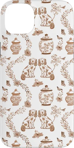 Vista 14 de Funda para iPhone XS Max Preppy Marrón y Blanco Toile Chinoiserie Perros y Jengibre
