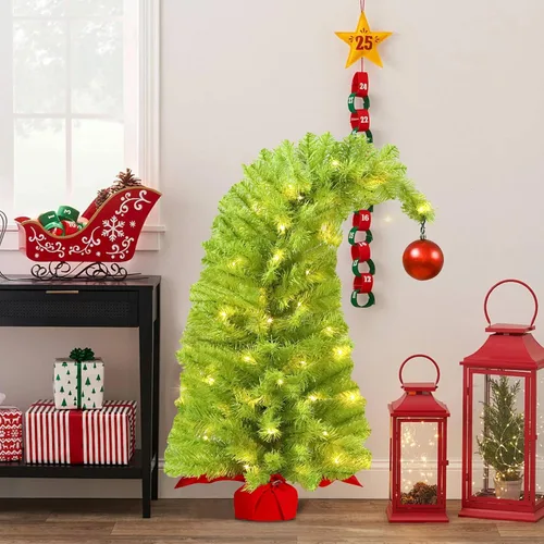 Vista 8 de HMASYO Whimsical Small Tabletop Christmas Tree with Lights and Red Ball, 26.8" Bendable Lime Green Artificial Table Top Christmas Tree for Home