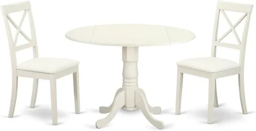 Vista 7 de East West Furniture DLBO3-BLK-W - Juego de mesa de comedor de 3 piezas para espacios pequeños que contiene una mesa de comedor redonda con gotas y 2