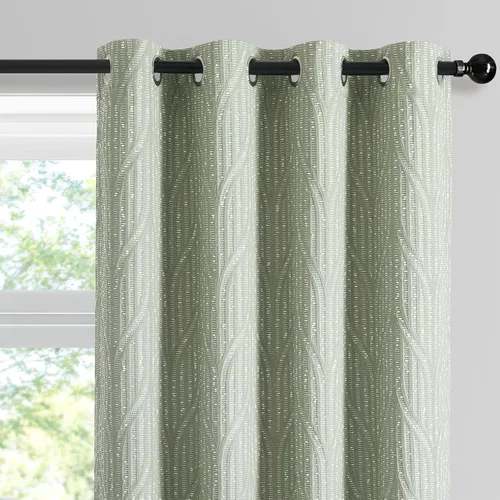 Vista 11 de Cortinas opacas de jacquard blanco y arena cálida, 52 pulgadas de ancho y 96 pulgadas de largo, 2 paneles, aislamiento térmico, reducción de ruido