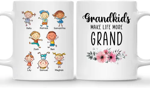 Vista 15 de Gossby Taza personalizada – GRANDKIDS MAKE LIFE MORE GRAND (1 niño) – Taza de café de cerámica de 11 onzas y 15 onzas para abuelos/abuelos – Idea
