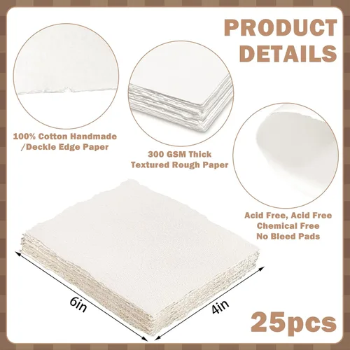 Vista 2 de Pack of 25 Handmade White Handmade Paper Blank 300 GSM Thick Paper Seed Paper Creative Style Watercolour Paper Thick Suitable for Drawings Greeting