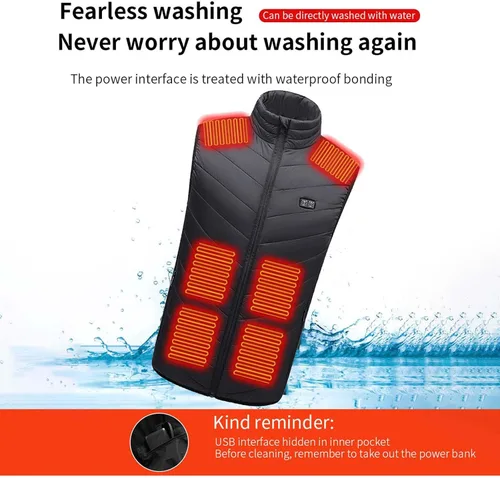 Vista 3 de YMADREIG Chaleco térmico ligero actualizado para hombres y mujeres, chaqueta térmica con carga USB inteligente, 11 zonas de calefacción