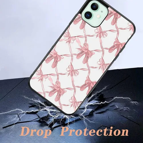 Vista 2 de Funda protectora de lazo rosa compatible con iPhone 11, diseño de pajarita personalizada con material de TPU suave para mujeres y niñas (cordón)