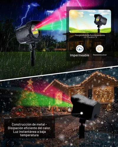 Vista 7 de Proyector de luces de Navidad para exteriores, proyector de luz láser de carcasa de metal grueso, luz roja y verde para decoración de Navidad