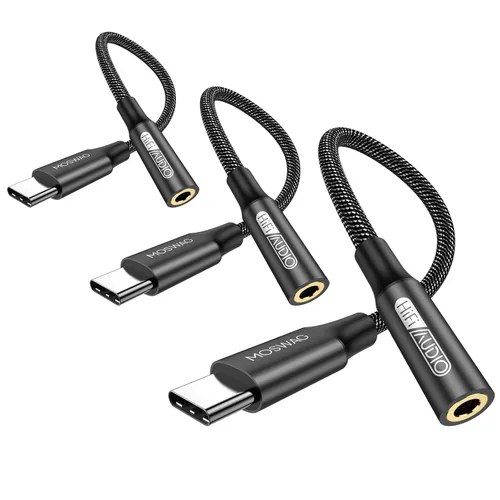 Vista 8 de MOSWAG Adaptador de audio USB tipo C a conector de auriculares hembra de 0.138 in, sonido de alta fidelidad For