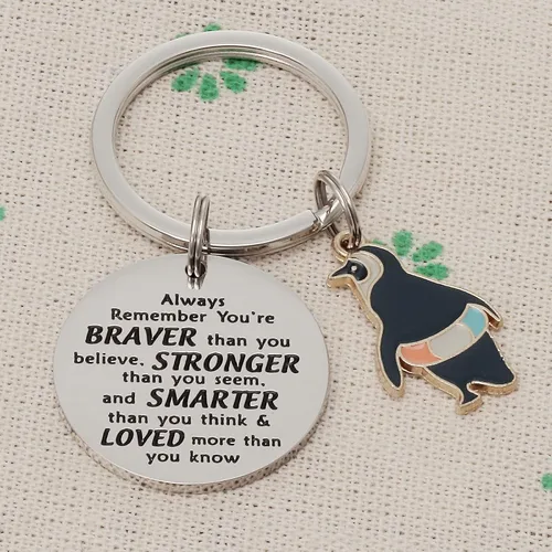 Vista 5 de Llavero de pingüino, regalo de pingüinos edificantes, regalo para los amantes de los pingüinos You are Braver Stronger Smarter Than You Think
