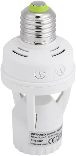 Vista 2 de Toma de luz con sensor de movimiento PIR, soporte de bombilla de tornillo E27 LED PIR sensor de movimiento infrarrojo interruptor de lámpara