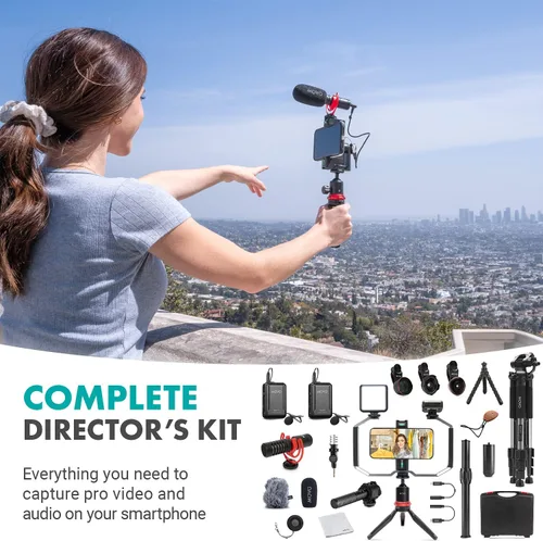 Vista 2 de Movo iVlog5 - Kit de vlogging de director para iPhone - Kit de inicio compatible con Lightning YouTube - Accesorios: trípode, soporte para teléfono