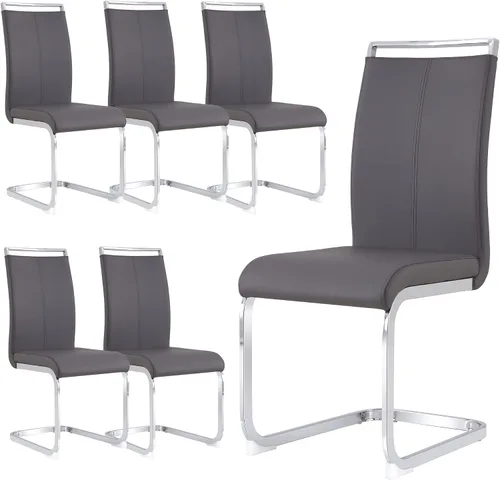 Vista 38 de gopop Juego de sillas de comedor, sillas modernas de metal con asiento acolchado de piel sintética, respaldo alto y patas cromadas resistentes, Negro