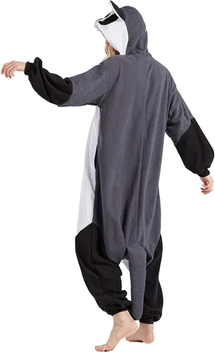 Vista 6 de DELEY Women Men Halloween Onesie Adult Pajamas Animal Cosplay Costume Homewear Sleepwear Jumpsuit,White Badger