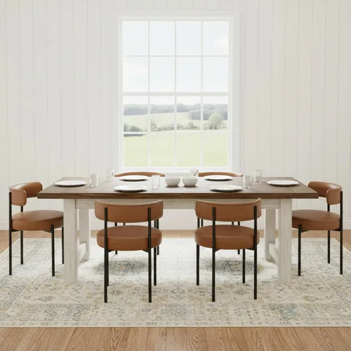 Vista 28 de Juego de 2 sillas de comedor Boucle, sillas de comedor beige con asiento tapizado y respaldo redondo, sillas de cocina modernas de mediados de siglo