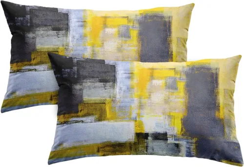 Vista 12 de Emvency Juego de 2 fundas de almohada modernas con pintura abstracta negra, blanca y gris, fundas de almohada decorativas para sofá, decoración