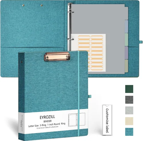 Vista 14 de EYROZILL Carpeta de 3 anillas, organizador de carpetas de lino de 1 pulgada para tamaño carta (8.5 x 11 pulgadas) con 5 separadores de pestañas
