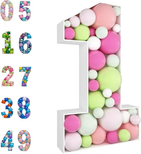 Vista 10 de Marco de globo de mosaico de 3 pies con número 0, kit precortado con números iluminados, tablero de espuma gruesa, decoración para cumpleaños