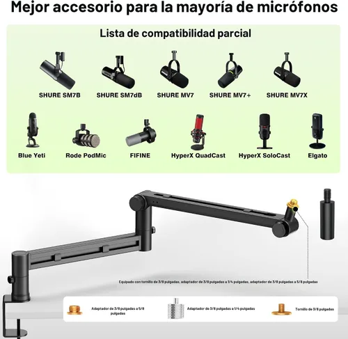 Vista 9 de AA AUDIO ACCESSORY Soporte de escritorio con brazo de micrófono (diseño para micrófono pesado) capacidad de carga de 6.6 libras, bloqueo