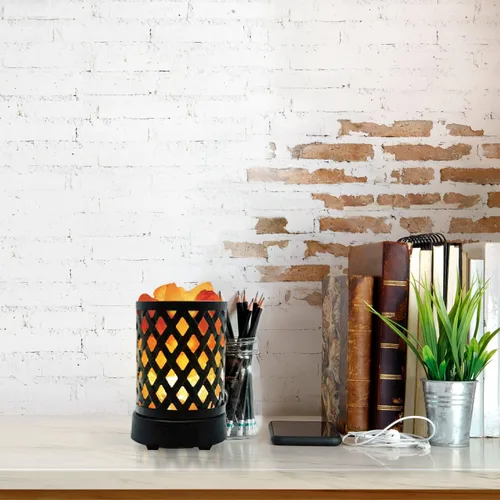 Vista 4 de Himalayan Glow Luz nocturna multicolor USB estilo celosía con trozos de sal rosa, bombilla de lámpara de sal, (certificado ETL) interruptor