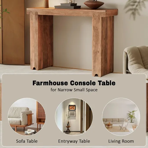 Vista 5 de Mesa consola de madera de 45 pulgadas para mesa de entrada, consola minimalista estrecha retro de granja con madera de mango maciza, mesas de sofá