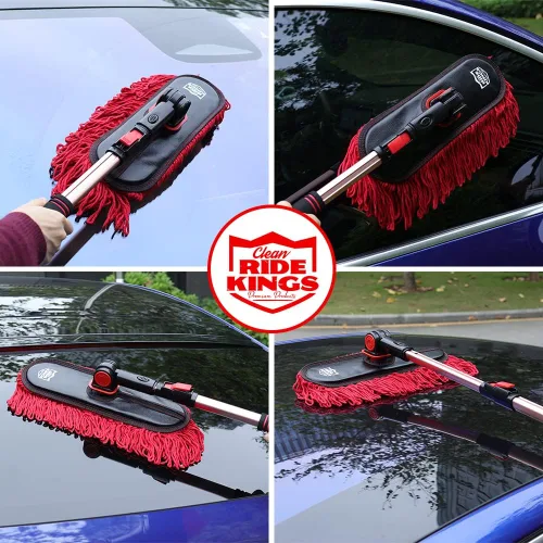 Vista 6 de Plumero exterior para automóvil, sin arañazos, mango extensible, kit de cepillos de detalles para vehículos, tela de algodón encerado, tratamientos