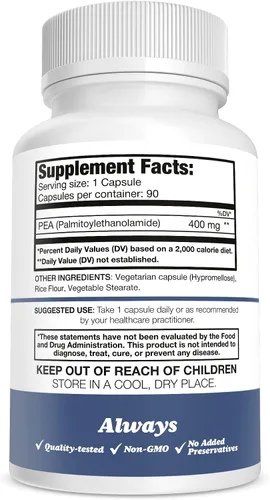 Vista 2 de Pure Nootropics - Palmitoiletanolamida (guisante micronizado) Cápsulas de 400 mg Paquete económico de 90 cápsulas vegetales Apoya el alivio