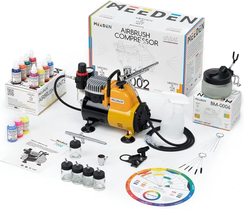Vista 10 de MEEDEN Kit de compresor de aerógrafo - Compresor de aire completo de 1/5 HP para pintura de modelos con manguera de 6 pies
