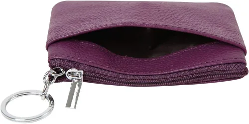Vista 3 de Monedero de cuero auténtico para mujer, con llavero