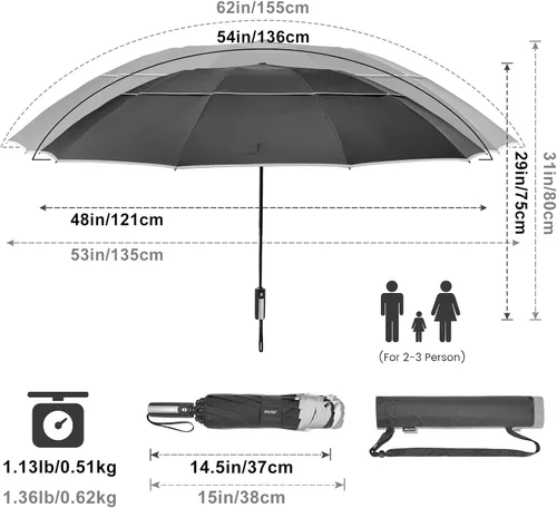 Vista 4 de G4Free 54/62 Inch Windproof Inverted Umbrella with Reflective Stripe Large Compact Reverse Golf Umbrella for Rain 10 Ribs Double Canopy Travel