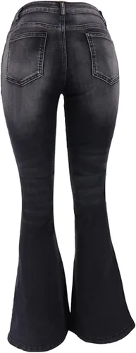 Vista 3 de ZOOJINFAR Pantalones de mezclilla elásticos de cintura alta para mujer, corte de bota, cintura alta, pierna ancha, pantalones de mezclilla holgados