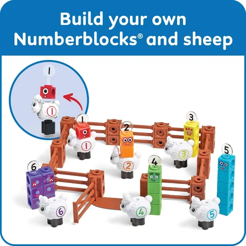 Vista 5 de hand2mind Numberblocks Sheep Farm MathLink - Juego de actividades de aprendizaje preescolar, juego de granja, bloques de conteo, juguetes