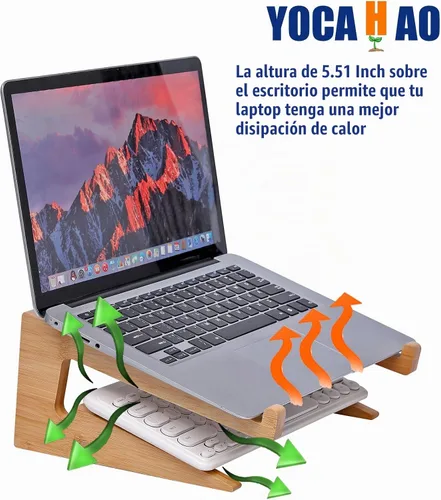 Vista 5 de Wooden Laptop Stand Vertical Laptop for 13-18.6in,Bamboo Stand for Desk