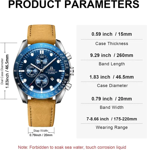 Vista 6 de LN LENQIN Relojes para hombre, reloj de cuero, analógico, de cuarzo, para hombre, luminoso, de lujo, moderno, elegante, para negocios o vestir