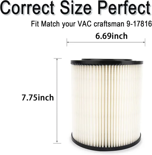 Vista 3 de 17816 Filtro para Craftsman Shop Vac, 9-17816 para 5/6/8/12/16 galones Snug 17816 replacement filter for compatible Craftsman wet dry vacs, easy