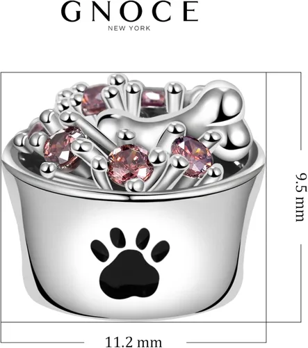 Vista 7 de GNOCE Abalorio de plata de ley 925 con forma de cuenco de comida para mascotas, se adapta a pulseracollar, regalo de joyería para mujeres, niñas